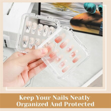 Press Nail Organizer 14 PCS Clear Press Nail Storage Boxes and 1 Storage Box with Adhesive Double Sided Tape