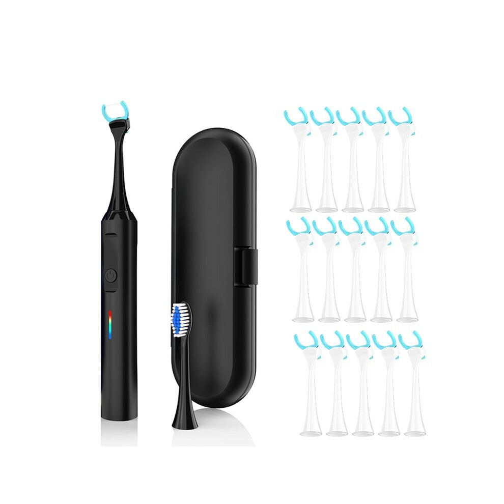 Tlily Electric Flosser 50 Replacement Heads - Vibration Flosser, Rechargeable, Tongue Scraper/Cleaner, Power Flosser Black