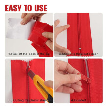 4 Pack Heavy-Duty Dust Zippers for Plastic Sheeting - Self-Adhesive Dust Proof Door Zipper, 7ft X 3in