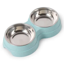 Double Pet Bowls Water Feeder Stainless Steel Pet Drinking Dish Feeder Cat Puppy Feeding Supplies Dog Accessories Green