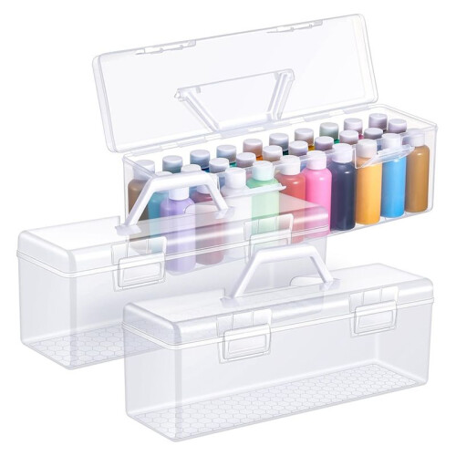 3 Pcs Paint Storage Box for 2 Fl. Oz Acrylic Paints, Acrylic Portable  Art Organizer with Handle, 30 Bottles White