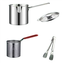 Small Frying Pan with Frying Basket Stainless Steel Frying Pan Home Frying Pan with Anti-Scalding Silicone Handle