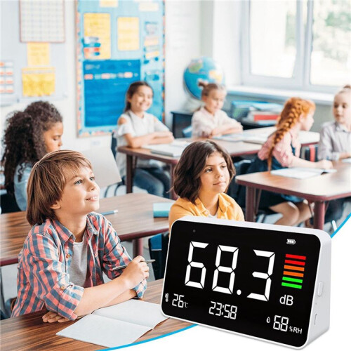 Decibel Meter,Digital Sound Level Meter 30-130db, LED Display Desktop Noise  Temperature Humidity Meter 1