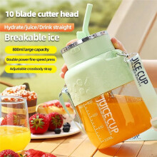 Wireless Portable Juicing Bucket Electric 800ml Cup Fresh Fruit Juicer with LargeCapacity and 10 StainlessSteel Blades,B