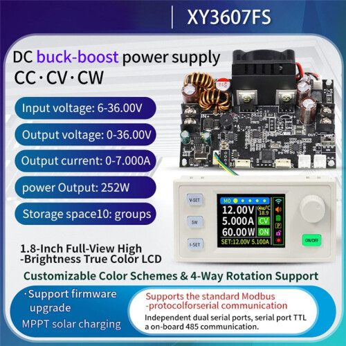 XY3607FS CNC  Buck Boost Converter 7A 252W Laboratory Power Regulator Constant Voltage and Current Charging Module 2