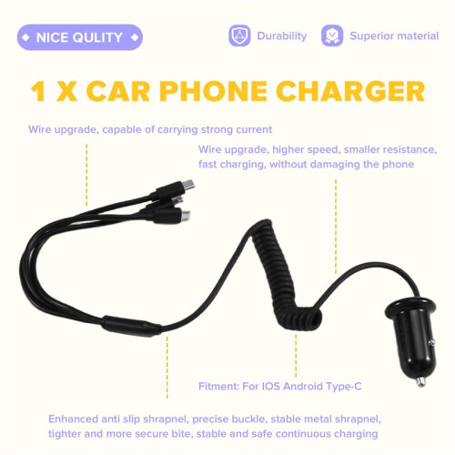 Autolader 3-Interface Universele Telefoonoplader voor IOS Android Type-C Auto-Opladeradapter Accessoires 1