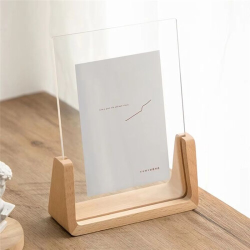 Walnut/Beech Photo Frame Acrylic U Shape Transparent Frame Desktop Wood Wedding Pictures Frame Office Decor B 1
