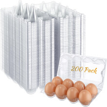 200 Pack Clear Plastic Egg Cartons 2x4 Grid with Secure Locking Buckles for Medium Chicken Eggs