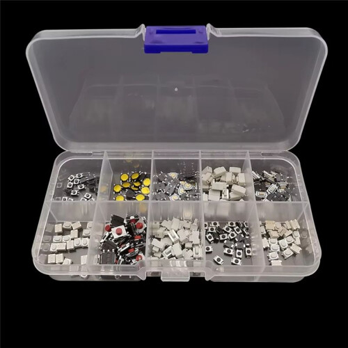 250Pcs Micro-Tactile Tact Push Button  Assorted Kit 2P 4 Pin SMD PCB Momentary Self-Reset Car Remote Control 2