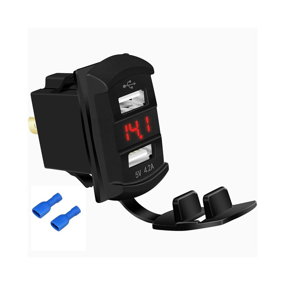 Marine Usb Rocker 12V Dual Charger 4.2A Waterproof Outlet Socket Digital Voltmeter Red 4711602934377
