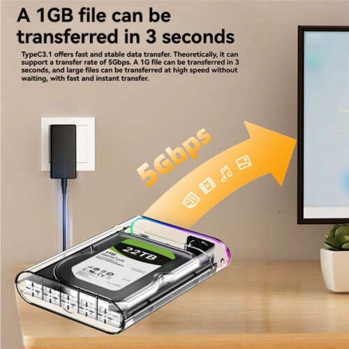 Caixa para Disco Rígido Externo  de 2,5 Polegadas e 3,5 Polegadas RGB  Adaptador de Alta Velocidade para PC, Laptop e Plugue UE 2