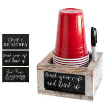 Wooden Mark Your Cup and Drink Cup Holder-Cup Organizer with Interchangeable Signs Coffee Cup Holder with Slot