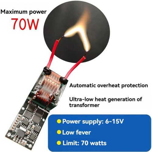 6-15V to AC 10kV-25kV High-Voltage Generator Ignition Module 70W Automatic Arc Initiation Transformer 1