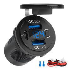 Dual QC3.0 18W & PD 30W Quick Charging Port,USB C Car Charger Socket with Voltmeter, 12V Waterproof for Marine Boat Car