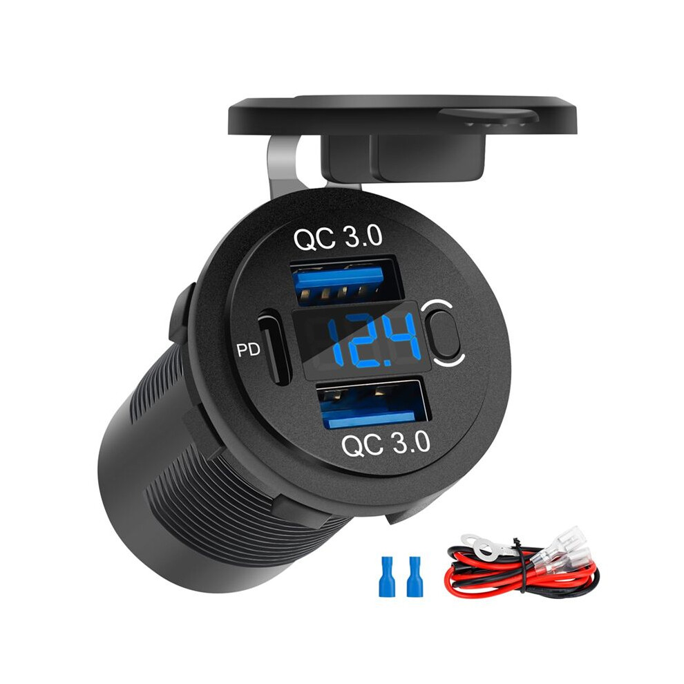 Dual Qc3.0 18W & Pd 30W Quick Charging Port,Usb C Car Charger Socket With Voltmeter, 12V Waterproof For Marine Boat Car 6033640752576