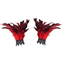 Puños de Plumas para Mujer, de Piel Suave, con Plumas, Accesorios para Festivales, Espectáculos y Bailes, Color Rojo.