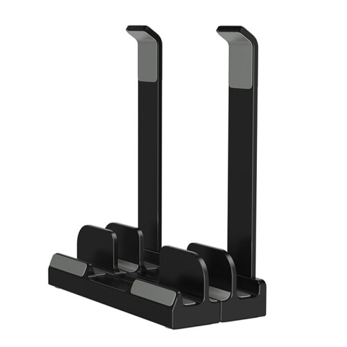 Adjustable Vertical Laptop Stand, 3-Slot Padded Stand for 16 Inch Laptops, Rectangular Base, Enhanced Stability Black