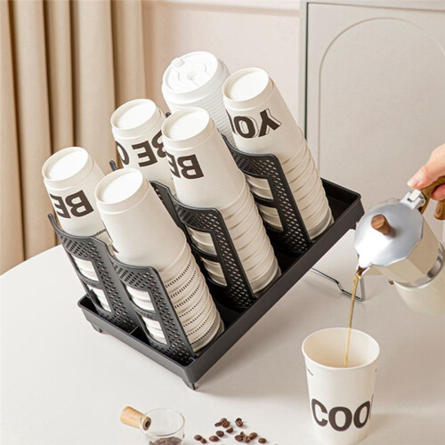 Cup Holder [Double Row] Household with Bracket Foldable Cup Holder Coffee Shop Cup Rack White 2