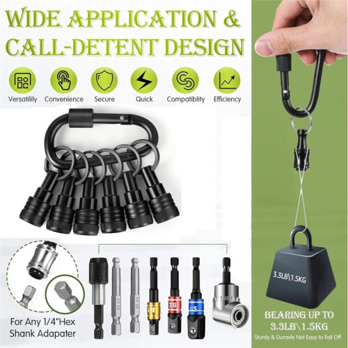 6PCS Bit Holders Keychain, 1/4 Inch Hex Shank Bit Holders, Quick-Change Design for Nut Driver, Screwdriver & Drill Bits 2