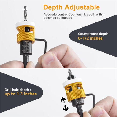 5 Pcs Countersink Drill Bit Set: Replaceable HSS M2 Tapered Bits - 82 Counter Bore with Adjustable Depth Stop 1