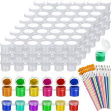 150Pcs Paint Pot with Lid & 50Pcs Paint Brushes,0.17oz Empty Paint Containers with Lids, for Kids Classrooms Schools Art