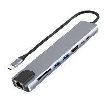 USB-C Hub with Ethernet, 4K HD, USB 3.0, Card Reader, 87W PD Charging High-Speed Data Transfer for Windows,MacOS