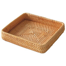 Rattan Serving Tray,Square Woven Tray Wicker Storage Basket,Square Wicker Baskets for Organizing,Wicker Serving Baskets