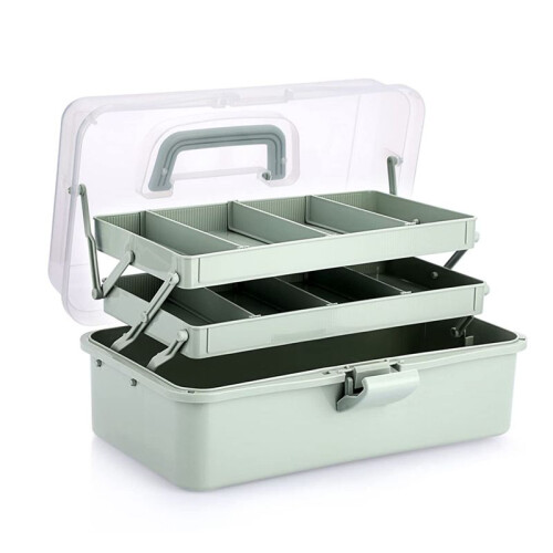 3-Layer Plastic Dividing Storage Box  Organizer and Storage with Adjustable Spacers Portable Handled Organizer