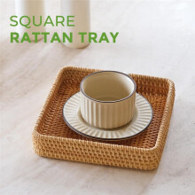 Rattan Serving Tray,Square Woven Tray Wicker Storage Basket,Square Wicker Baskets for Organizing,Wicker Serving Baskets