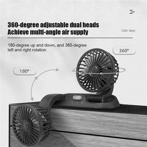2X Car Fan Truck Strong Wind USB Interface Multi-Function Double-Headed Electric Fan 1
