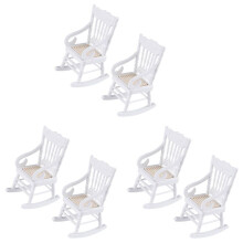 6 Pièces 1:12 JouetMeubles Miniatures Chaises à Bascule en Bois Accessoires de Jouetpour Décoration de Maison de PoupéE, Blanc