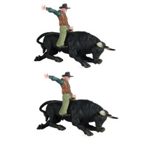 2X PVC Model Animal Toys Rodeo Bull with Rider Collectible Static Plastic Toy for Children