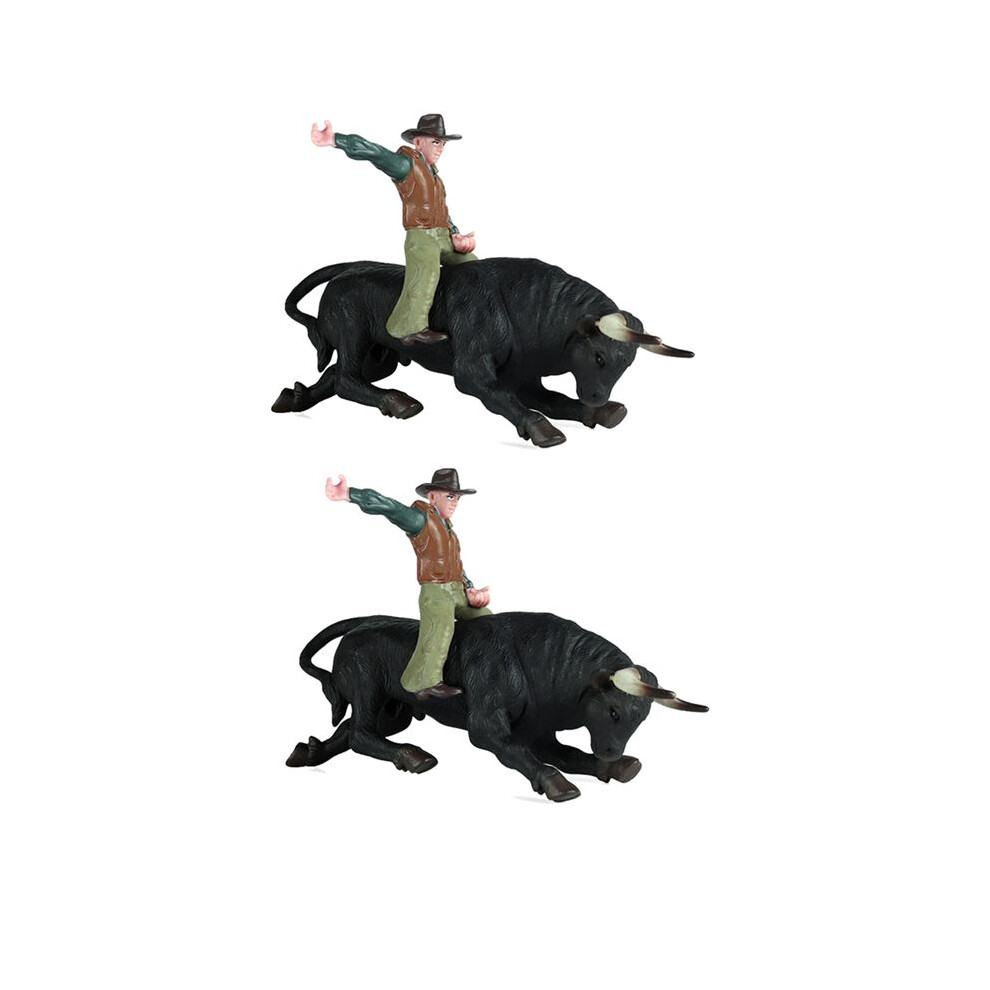 2X Pvc Model Animal Toys Rodeo Bull With Rider Collectible Static Plastic Toy For Children 4712607007240