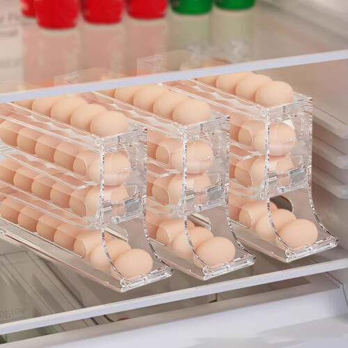Egg Holder for Fridge with Automatic Rolling, 4 Layer Large Capacity Egg Organizer Rack 2