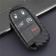 2X Carbon Fiber Key Case Fob Cover Keychain Holder for Grand Cherokee Compass Durango Journey Charger