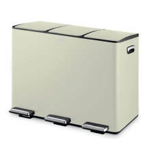 Tower Recycling Pedal Pin with three 15L Compartments, Carbon Steel Body, Three Inner Buckets, 45L, Cream, T838021C