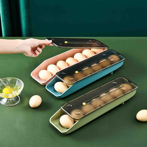 Egg Holder for Refrigerator, Clear Stackable Tray with Lid, Auto Roll Design, 3 Pack Holds 21 Eggs