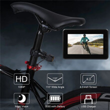 Specchietto Retrovisore per Bicicletta, Telecamera Posteriore per Bicicletta 1080P con Schermo da 4,3", Funzione di Visione Notturna, Angolo di