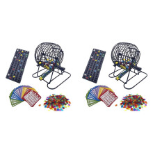 2X Deluxe Bingospelset met 15 cm Bingokooi, Bingohoofdbord, 150 Gekleurde Ballen, 100 Bingokaarten en 600 Bingofiches