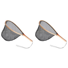 2X Fly Fishing Landing Net Wooden Handle Nylon Landing Handle Trout Mesh Fish Catch Release Scoop Fishing Tool