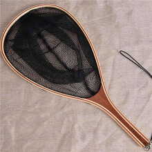 2X Fly Fishing Landing Net Wooden Handle Nylon Landing Handle Trout Mesh Fish Catch Release Scoop Fishing Tool