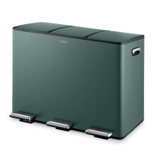 Tower Recycling Pedal Pin with three 15L Compartments, Carbon Steel Body, Three Inner Buckets, 45L, Forest Green, T838021FOR