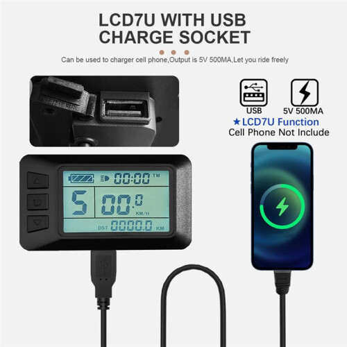 Electric Bicycle Display KT LCD7U KT-LCD7U LCD Display Computer with USB Interface Waterproof Connector