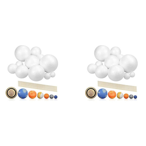 2X Solar System Project Kit, PlanetModel Crafts 14 Mixed Sized Polystyrene Spheres Balls for School Science Projects