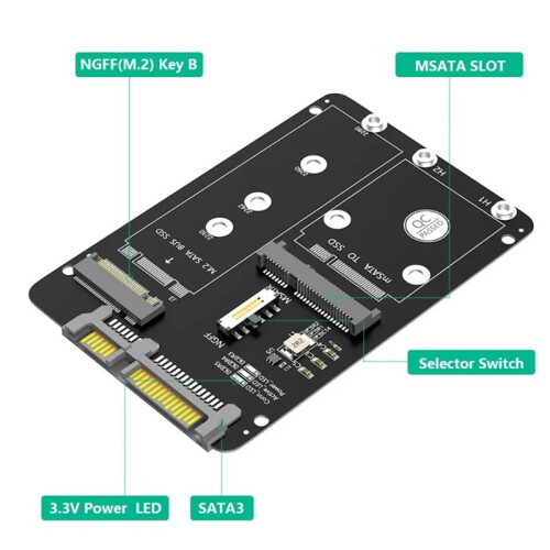 M.2 NGFF/MSATA para SATA3 2 em 1 SSD Unidade de Estado Sólido Gabinete de Disco Rígido de 2,5 Polegadas Placa Adaptadora 1