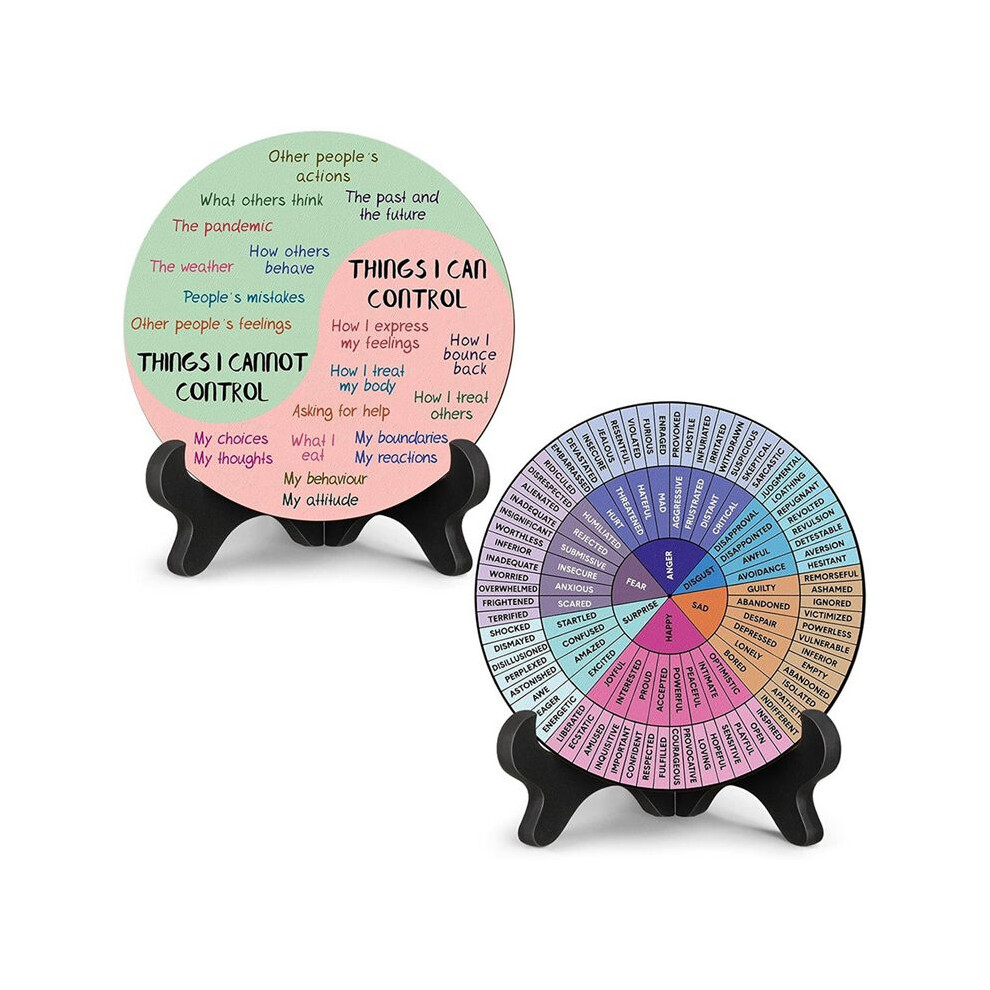 Tauoh Black 2 Pcs Things I Can Control Therapy Office Desk Decor Feelings Wheel Chart Calming Emotions Wheel Poster