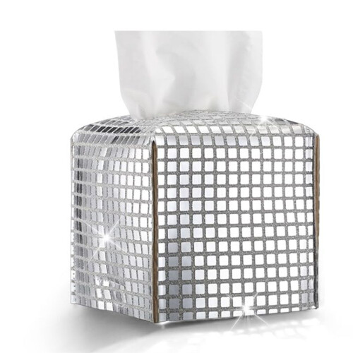 Disco  Tissue Box Cover Glitter Silver Square Rectangular Bling Paper Holder  Tissue Box for Bathroom Vanity