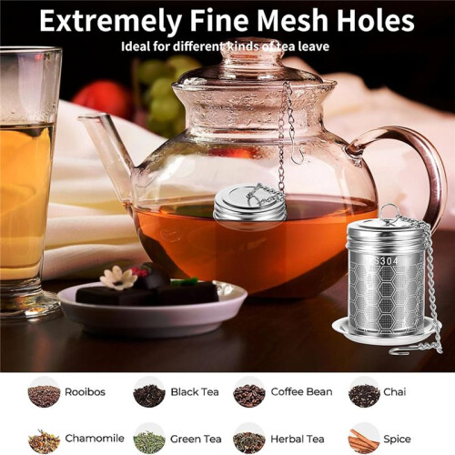 Stainless Steel Tea Strainers Set Extra Fine Mesh Tea Infuser for Loose Leaf Tea-Updated Slim Threaded Lid for Black Tea 2