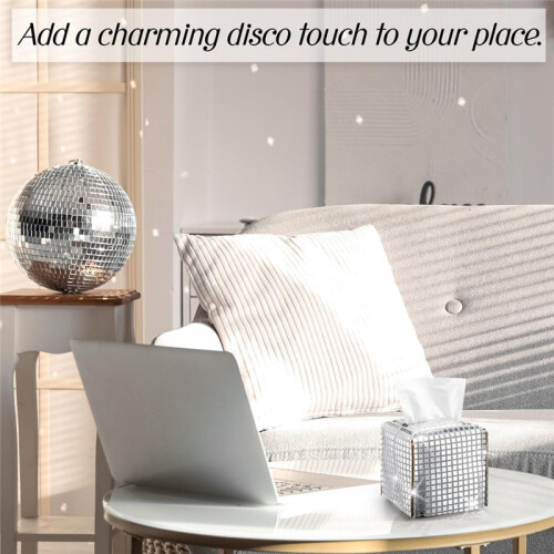 Disco  Tissue Box Cover Glitter Silver Square Rectangular Bling Paper Holder  Tissue Box for Bathroom Vanity 2