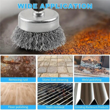 6pcs Abrasive Wire Wheel Wire Brush 1/4in Hex Shank Crimped Carbon Steel Wire Brush Drill Attachment for Rust Removal